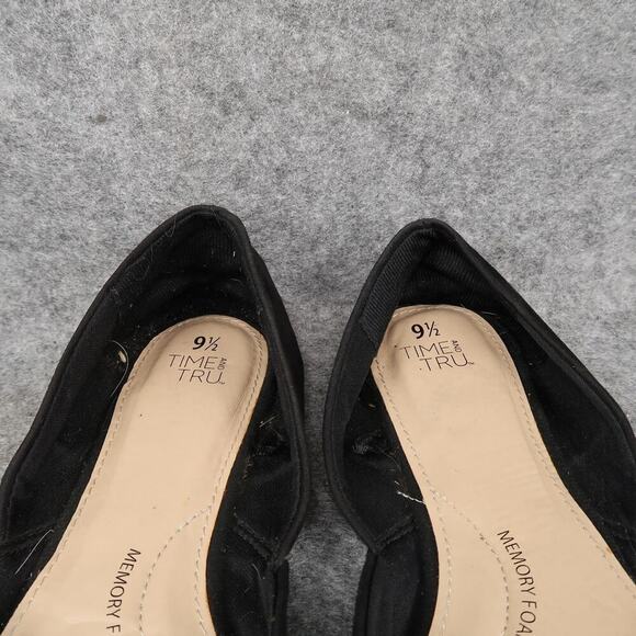 Time and Tru Shoes Womens 9.5 Flats D'Orsay Slip On Pointed Toe Black Fabric - Picture 3 of 11